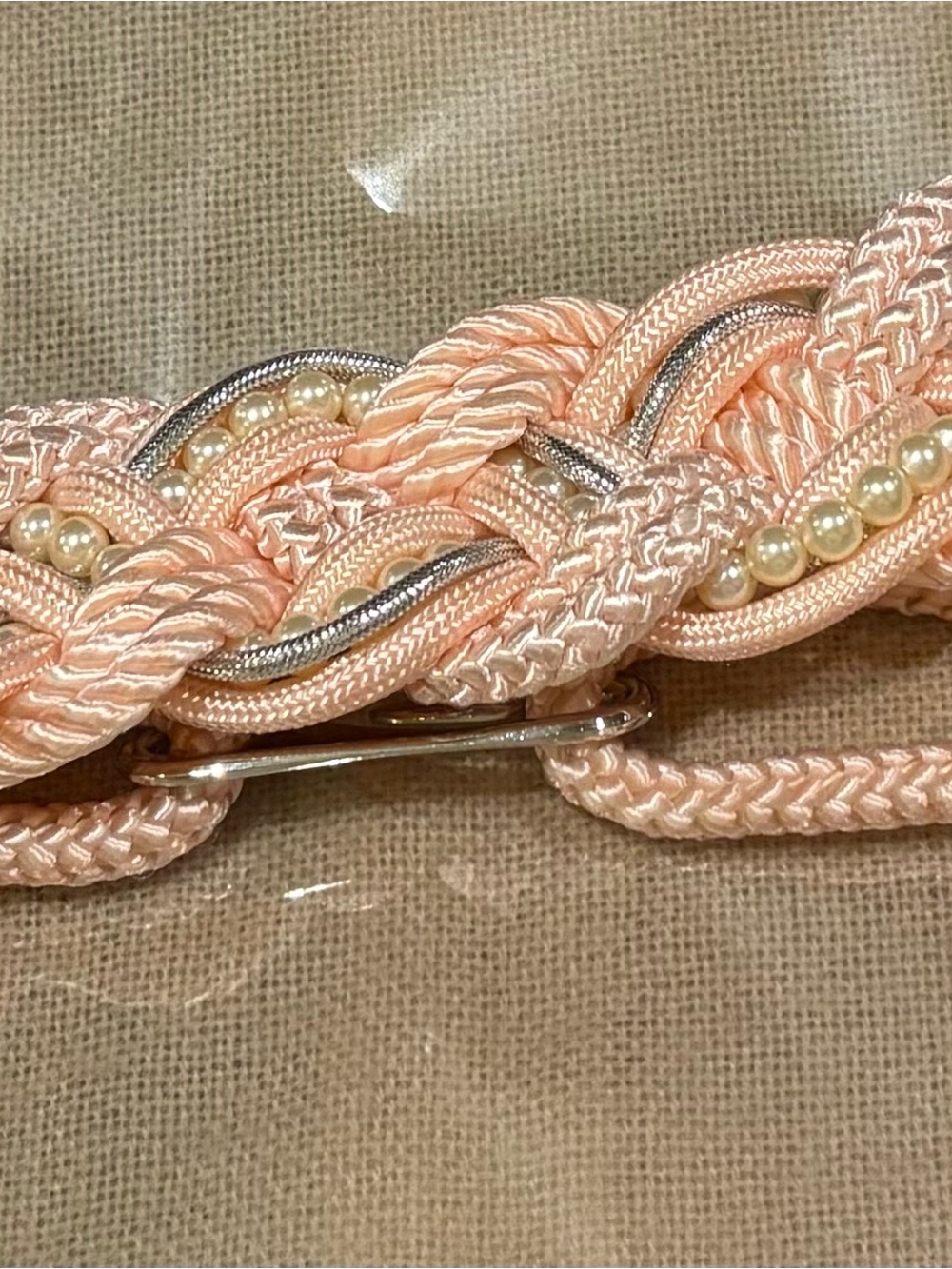 Peach or light pink Braided Pearl Accent Women's Belt